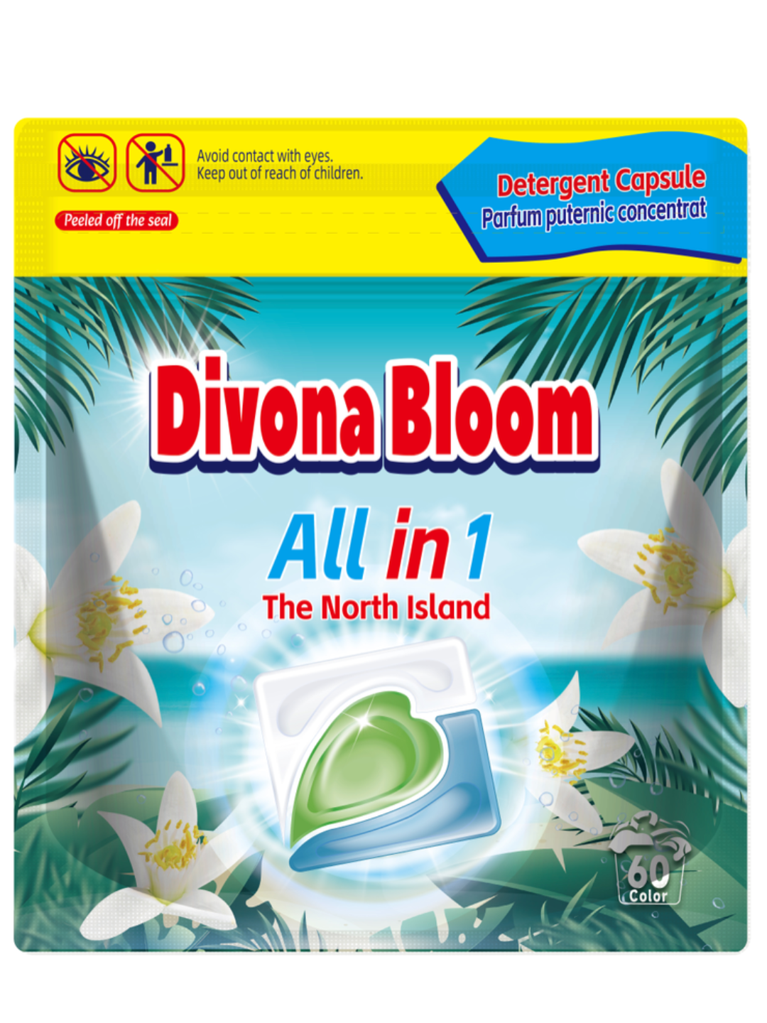 Detergent de rufe capsule Divona Bloom, The North Island All in 1, 60 spalari