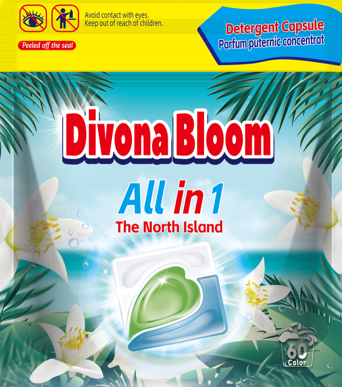 Detergent de rufe capsule Divona Bloom, The North Island All in 1, 60 spălări